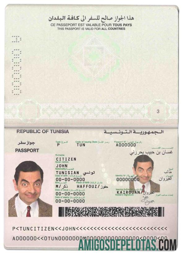 Passaporte Tunísia exemplo real